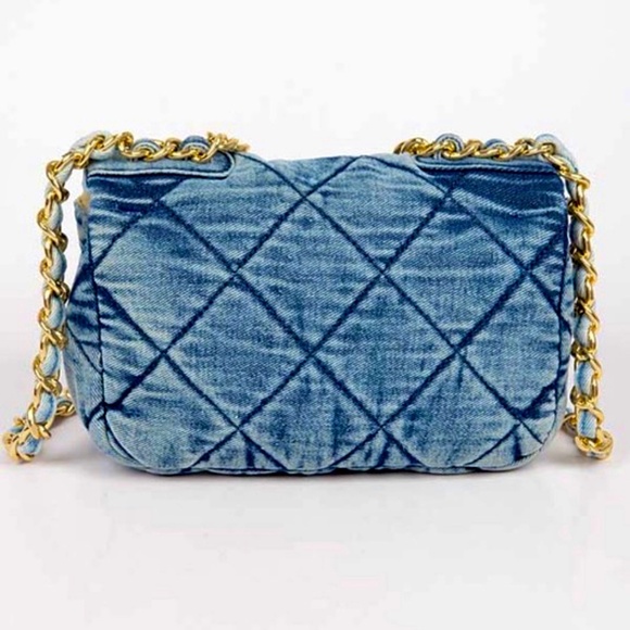 "Chic Quilted Washed Denim Flap Clutch Handbag - Stylish & Versatile!" - Picture 2 of 5